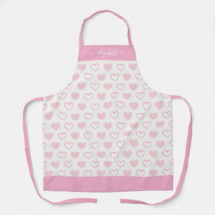 Girly Blush Pink Heart Pattern Feminine Script Apron