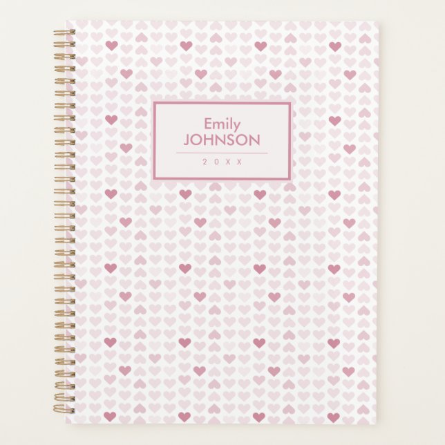 Girly Blush Pink Heart Pattern  Planner (Front)