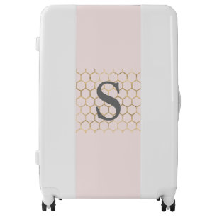 Girly Blush Pink Hexagon Pattern Monogram  Luggage