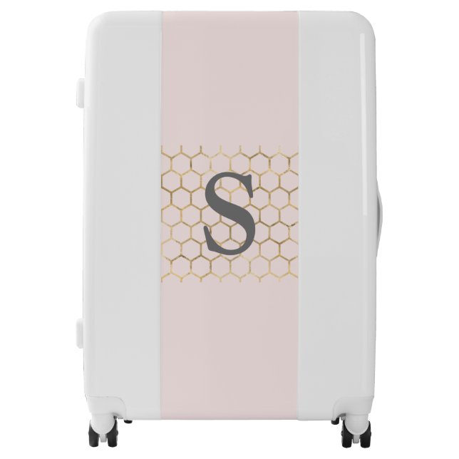 Girly Blush Pink Hexagon Pattern Monogram  Luggage (Front)
