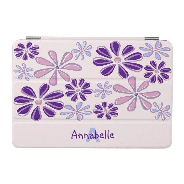 Girly Blush Pink Indigo Botanical Flower Pattern iPad Mini Cover (Horizontal)