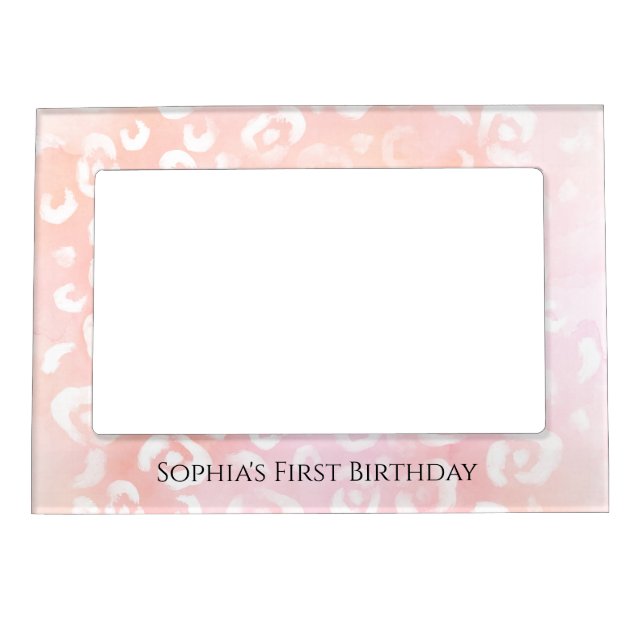 Girly Blush Pink Leopard Animal Birthday Magnetic Frame (Front)