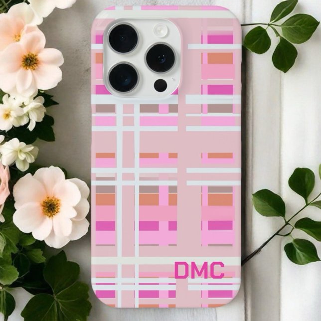 Girly blush pink magenta orange white plaid stripe Case-Mate iPhone case (Creator Uploaded)