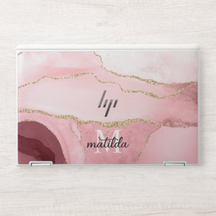 Girly Blush Pink Marble Agate Geode Monogram HP Laptop Skin
