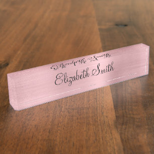 Girly Blush Pink Metallic Desk Name Plate