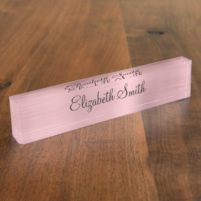Girly Blush Pink Metallic Desk Name Plate (Side)