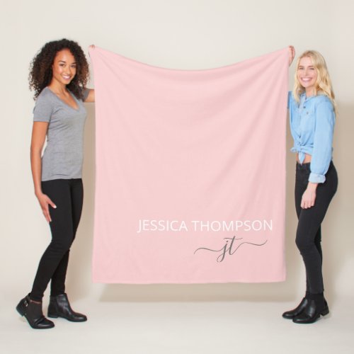 Girly Blush Pink Modern Chic Monogram Name  Fleece Blanket