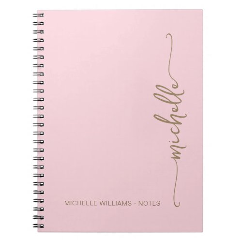 Girly Blush Pink Modern Gold Script Monogram Name  Notebook