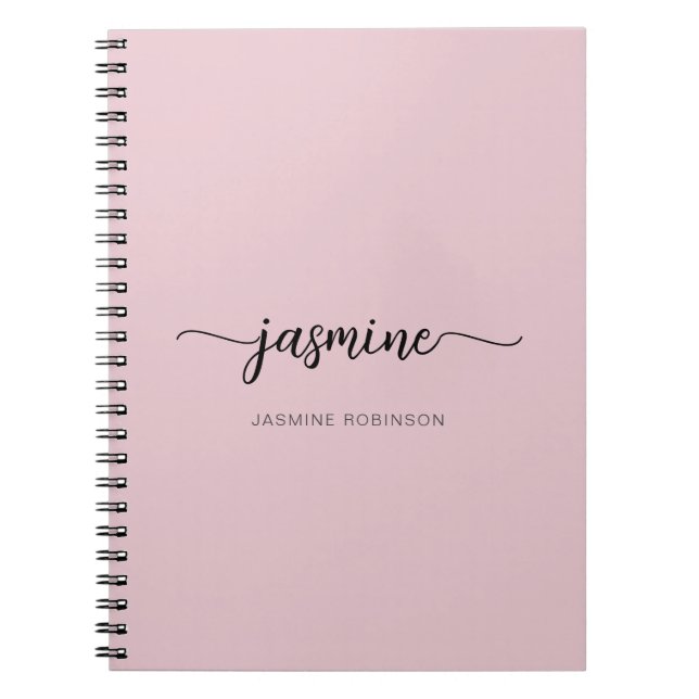 Girly Blush Pink Modern Script Monogram Name Noteb Notebook (Front)