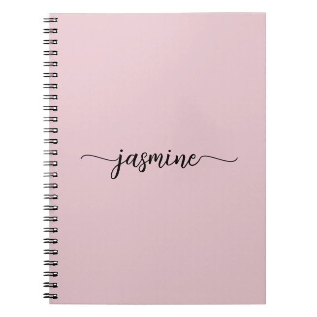 Girly Blush Pink Modern Script Monogram Name Notebook (Front)