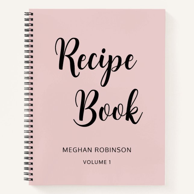 Girly Blush Pink Monogram Cookbook Recipe Notebook (Front)