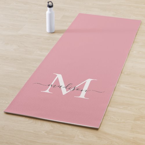 Girly Blush Pink Monogram Elegant Feminine Script Yoga Mat