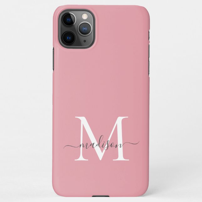 Girly Blush Pink Monogram Elegant Gray Chic Script iPhone Case (Back)
