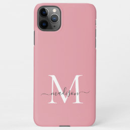 Girly Blush Pink Monogram Elegant Gray Chic Script iPhone 11Pro Max Case