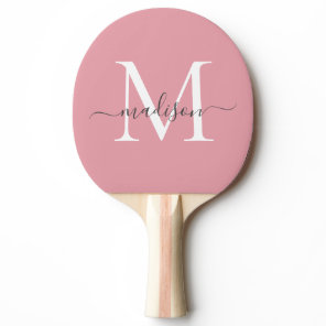Girly Blush Pink Monogram Feminine Gray Script Ping Pong Paddle