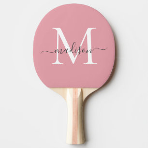 Girly Blush Pink Monogram Feminine Gray Script Ping Pong Paddle