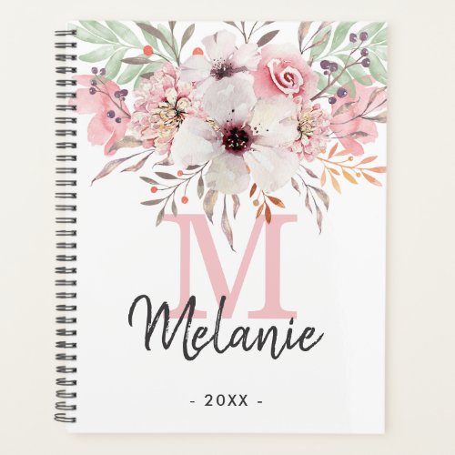 Girly Blush Pink Monogram Floral 2024 Planner