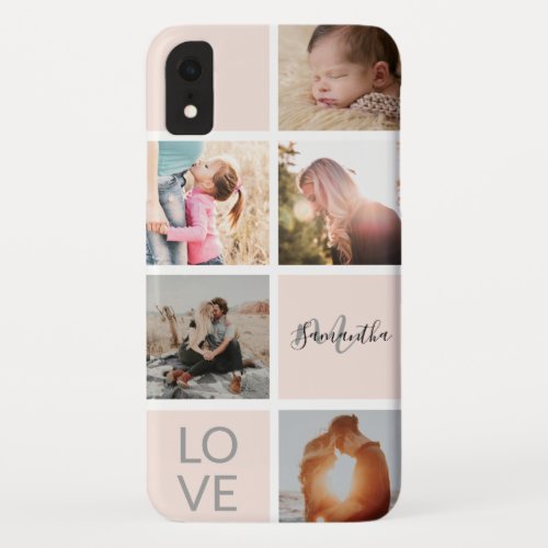 girly blush pink monogram love photo collage grid iPhone XR case