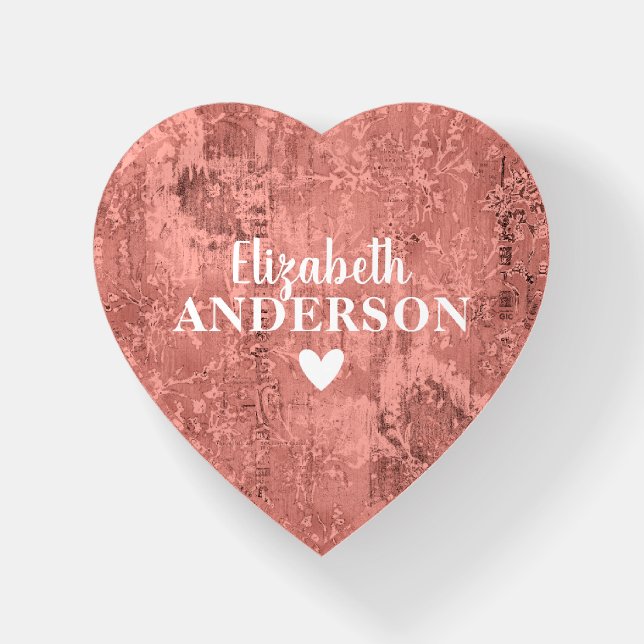 Girly Blush Pink Monogram Name Heart Paperweight (Front)