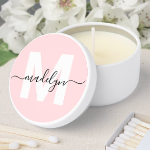 Girly Blush Pink Monogram Name Mini Candle Favors