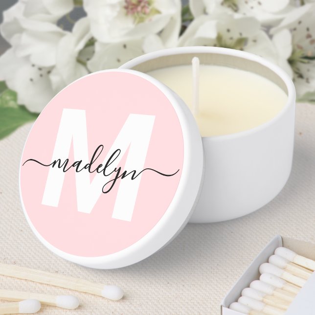 Girly Blush Pink Monogram Name Mini Candle Favors (Girly Blush Pink Monogram Name Mini Candle Favors)