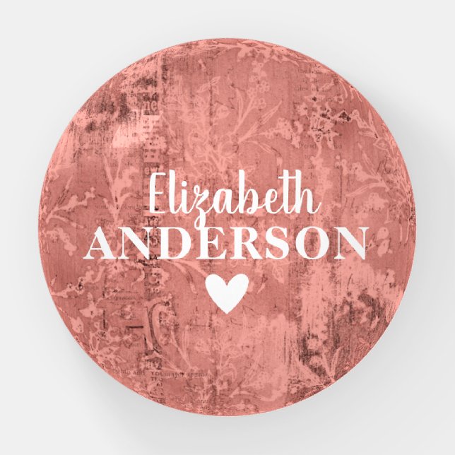 Girly Blush Pink Monogram Name Paperweight (Front)