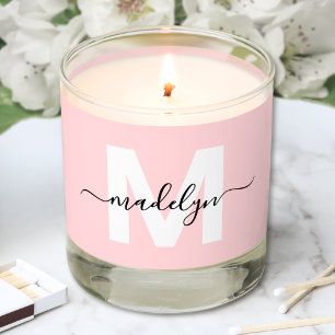 Girly Blush Pink Monogram Name Scented Candle