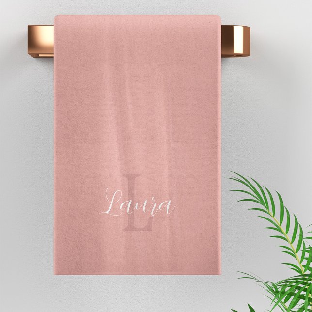 Girly blush pink monogram name script personalized bath towel set (Creator Uploaded)