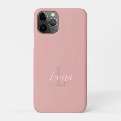 Girly blush pink monogram name script personalized iPhone 11 pro case