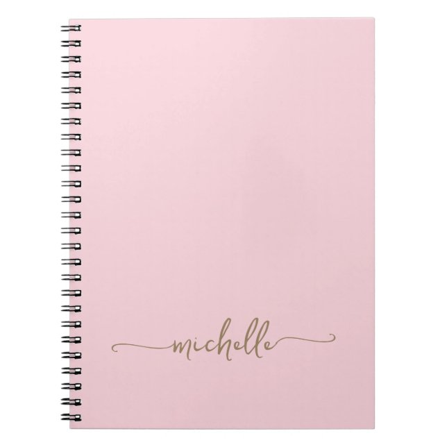 Girly Blush Pink Monogram Name Script Signature Notebook (Front)