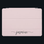 Girly Blush Pink Monogram Name Signature Script iPad Pro Cover<br><div class="desc">Girly Minimal Simple Blush Pink Monogram Name Script Signature Custom Personalized iPad Cover. These design featuring your first name in a pretty hand lettered style swash tail font Calligraphy (or typography) on pastel light blush pink or dusty pink. These are easy to customize. Great stylish feminine gift for birthday, mother’s...</div>