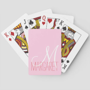 Girly Blush Pink Monogram Poker Cards