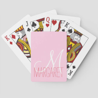 Girly Blush Pink Monogram Poker Cards