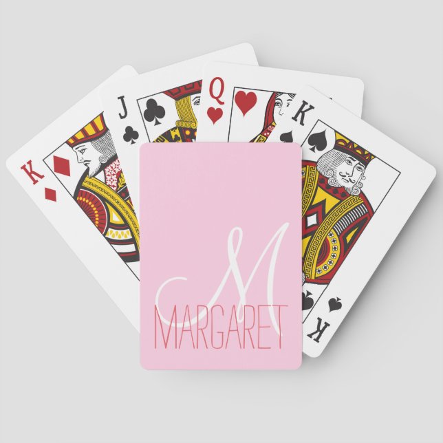 Girly Blush Pink Monogram Poker Cards (Back)