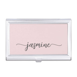 Girly Blush Pink Name Signature Script Business  Card Case