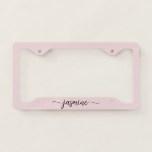 Girly Blush Pink Name Signature Script License Plate Frame