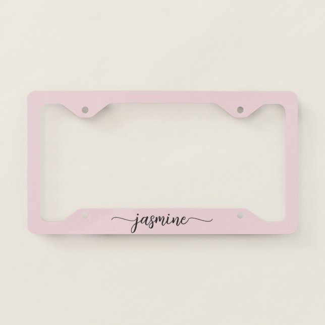 Girly Blush Pink Name Signature Script License Plate Frame (Front)
