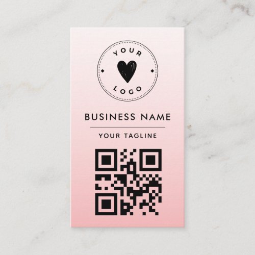 Girly Blush Pink Ombre Logo  QR Code Feminine Business Card