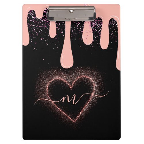 Girly Blush Pink Paint Drip Glitter Monogrammed  Clipboard