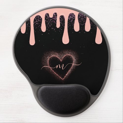 Girly Blush Pink Paint Drip Glitter Monogrammed  Gel Mouse Pad