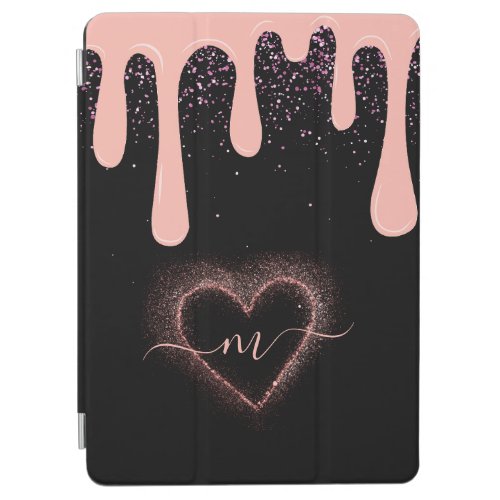 Girly Blush Pink Paint Drip Glitter Monogrammed  iPad Air Cover