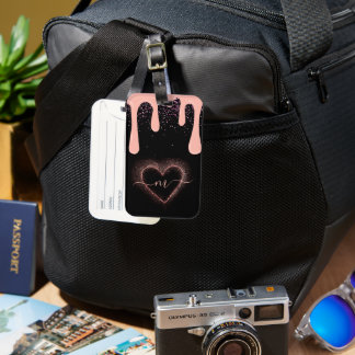 Girly Blush Pink Paint Drip Glitter Monogrammed Luggage Tag