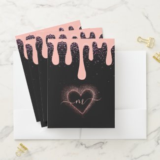 Girly Blush Pink Paint Drip Glitter Monogrammed 
