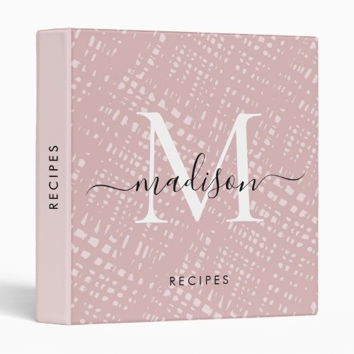 Girly Blush Pink Pattern Chic Monogram Script Name 3 Ring Binder