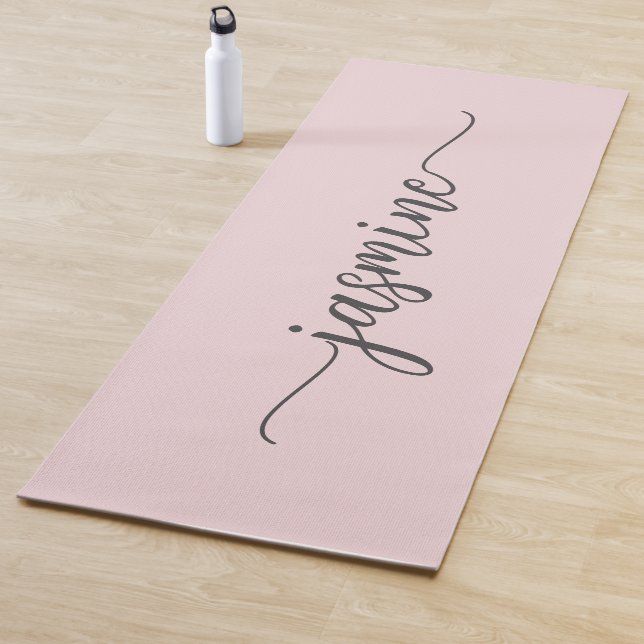 Girly Blush Pink Personalized Monogram Script Yoga Mat (In Situ)