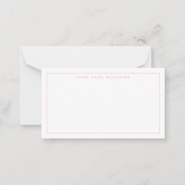 Girly Blush Pink Professional Formal Thin Border Note Card (Front)