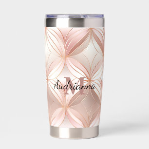 Girly Blush Pink Rose Gold Abstract Monogram Insulated Tumbler