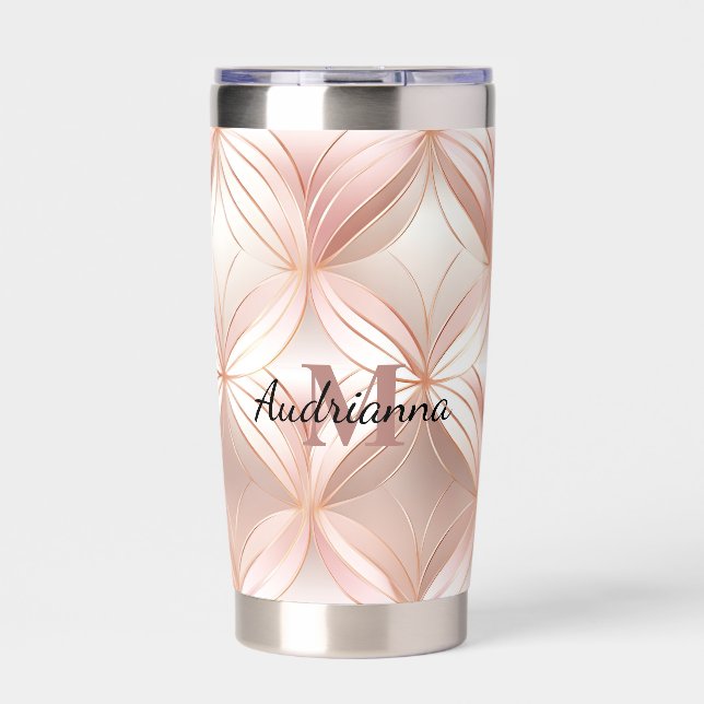 Girly Blush Pink Rose Gold Abstract Monogram Insulated Tumbler (Front)
