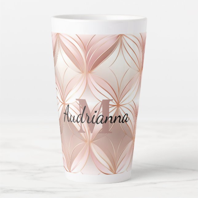 Girly Blush Pink Rose Gold Abstract Monogram Latte Mug (Front)