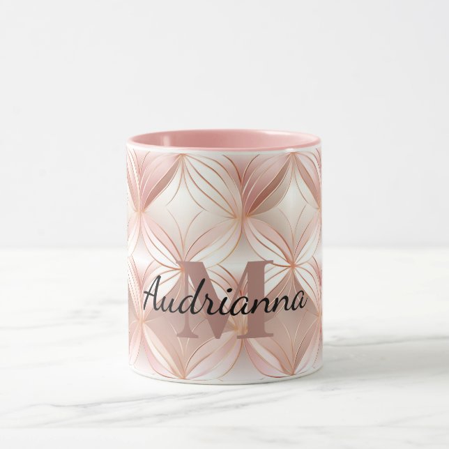 Girly Blush Pink Rose Gold Abstract Monogram Mug (Center)